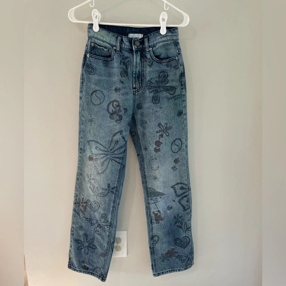BDG Urban Outfitters Butterfly Embroidered Doodle Wash Cowboy Jeans - Size 25 - Picture 2 of 14